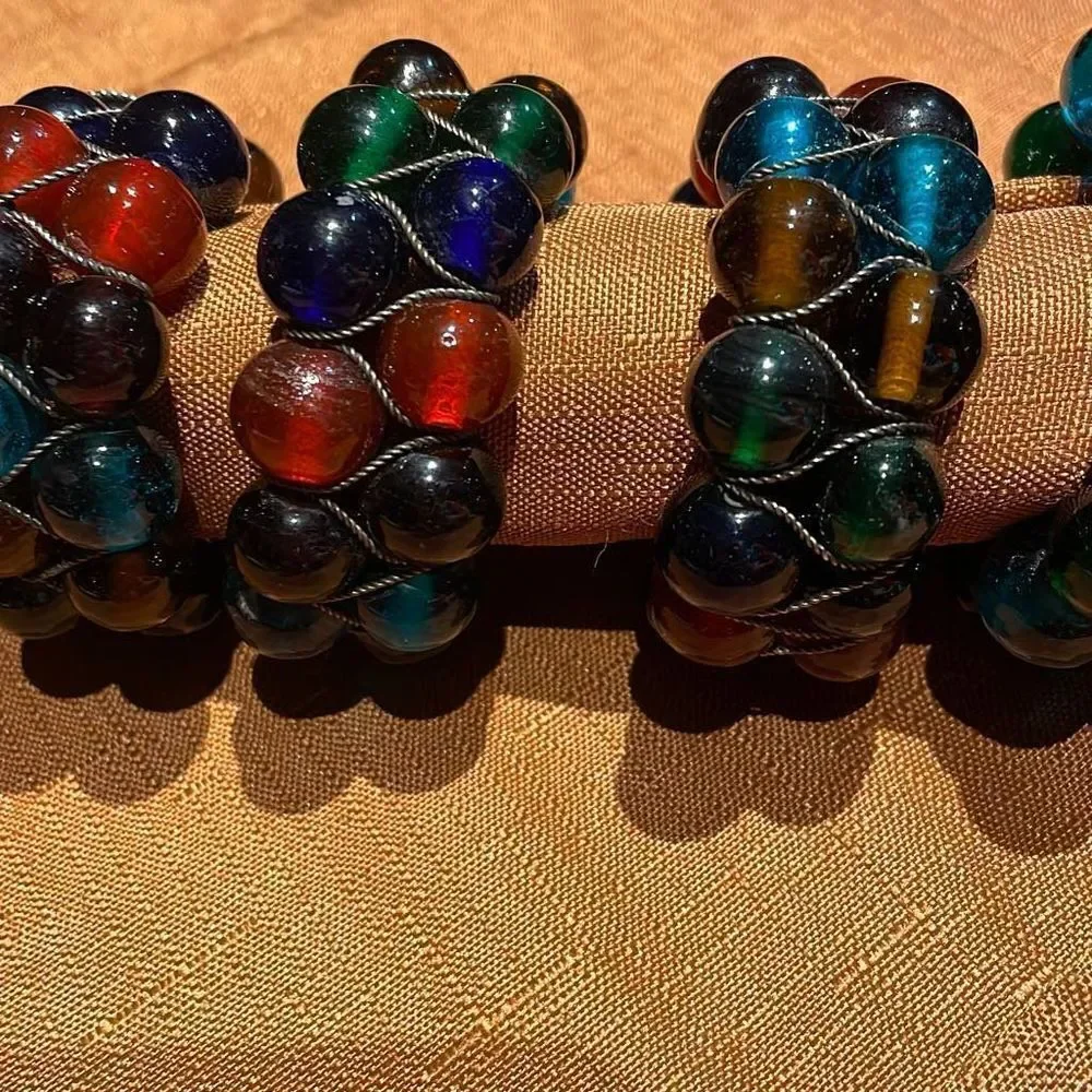Pier 1 Glass Bead Napkin Rings Set of 6 Earth Tones